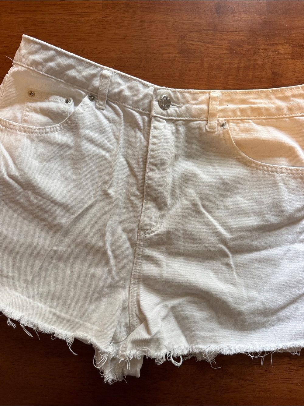 Topshop White Frayed Hem Denim Shorts